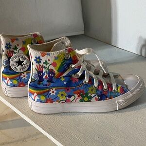 Converse High Top Sneakers in Rainbow Floral Print